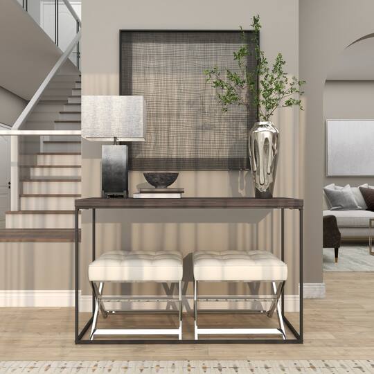19" Leather Stool with Stainless Steel Supports
